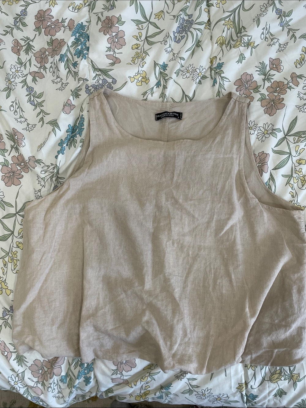 Francesca Bettini Beige Linen Scoop Neck Tank